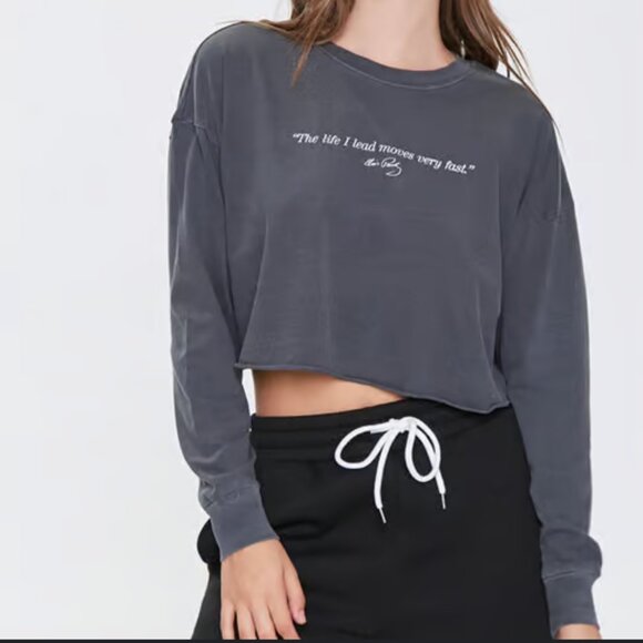 Elvis Presley Graphic T-shirt Cropped Long Sleeve Size S Gray - Picture 2 of 9